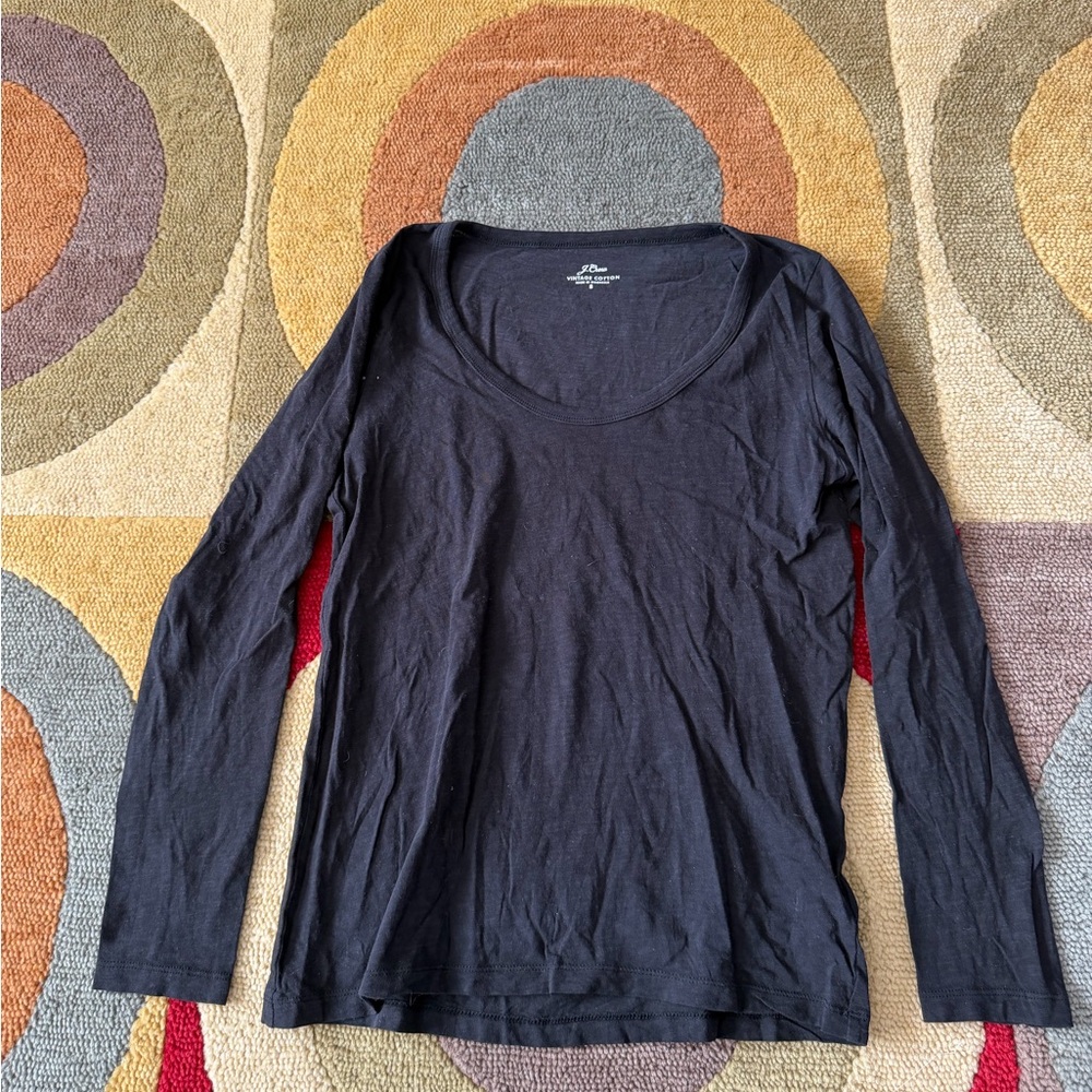 J. Crew Vintage Collection Long Sleeve Tee Shirt Top Burnout Black Size Small